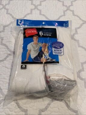 Hanes White Crew Cushion Athletic Socks - 6 Pack (Multi-Pair)